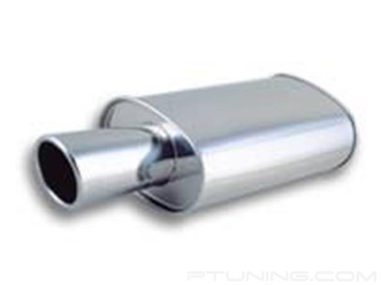 Picture of Streetpower Oval Exhaust Muffler with Round Angle Cut Tip (3" Center Inlet, 4" Tip, 23" Length, 304 SS, Polished)