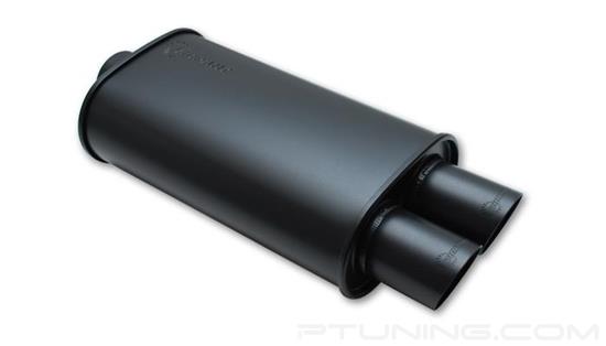 Picture of Streetpower Oval Flat Black Exhaust Muffler (2.5" Center Inlet, 3" Dual Tips, 20" Length, Stainless Steel)