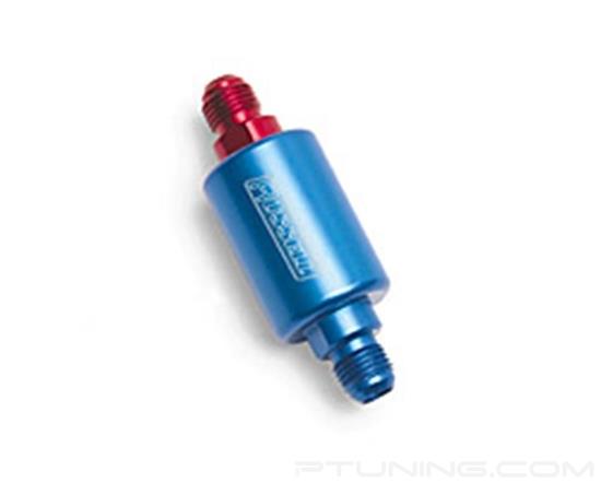 Picture of Competition Fuel Filter (3" Length, 1-1/4" Diameter, 6AN Male Inlet/Outlet) - Red/Blue - Blue