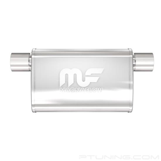 Picture of Stainless Steel Oval Bi-Direction Polished Exhaust Muffler (2.5" Offset ID, 2.5" Same Side Offset OD, 14" Length)