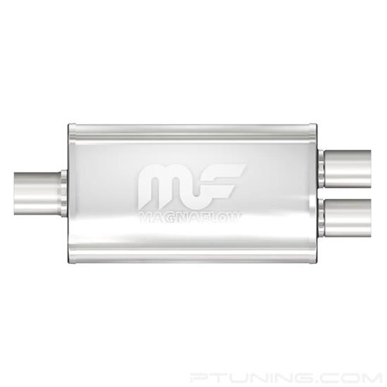 Picture of Stainless Steel Oval Bi-Direction Satin Exhaust Muffler (2.25" Center ID, 2" Dual OD, 14" Length)