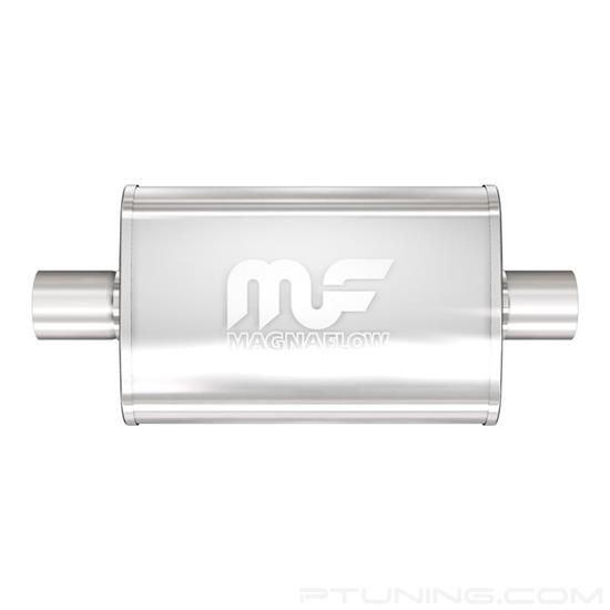 Picture of Stainless Steel Oval Bi-Direction Polished Exhaust Muffler (2.5" Center ID, 2.5" Center OD, 14" Length)