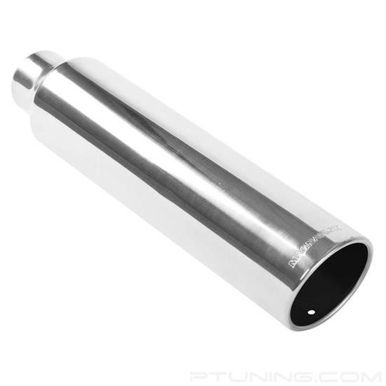 Picture of Truck-SUV Stainless Steel Round 15 Degree Rolled Edge Angle Cut Weld-On Single-Wall Polished Exhaust Tip (2.5" Inlet, 3.5" Outlet, 18" Length)