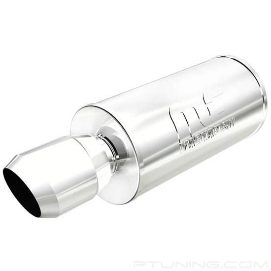 Picture of Street Series Stainless Steel Round Polished Exhaust Muffler with Double-Wall Angle Cut Tip (2.25" Center ID, 4.5" Center OD, 14" Length)
