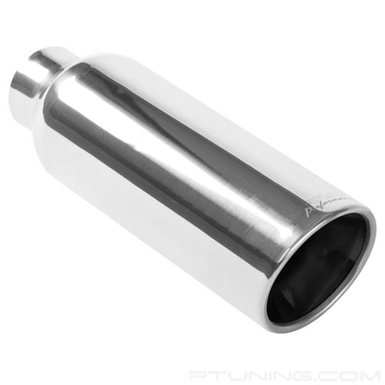 Picture of American Muscle Stainless Steel Round Rolled Edge Angle Cut Weld-On Double-Wall Polished Exhaust Tip (2.25" Inlet, 4" Outlet, 12" Length)