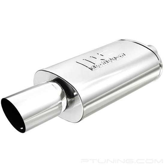 Picture of Street Series Stainless Steel Oval Polished Exhaust Muffler with Single-Wall Angle Cut Tip (2.25" Center ID, 4" Center OD, 14" Length)