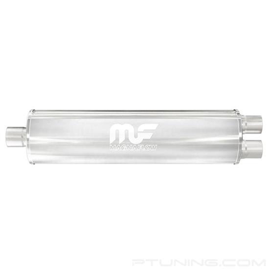 Picture of Stainless Steel Round Chamber Bi-Direction Satin Exhaust Muffler (3" Center ID, 2.5" Dual OD, 30" Length)