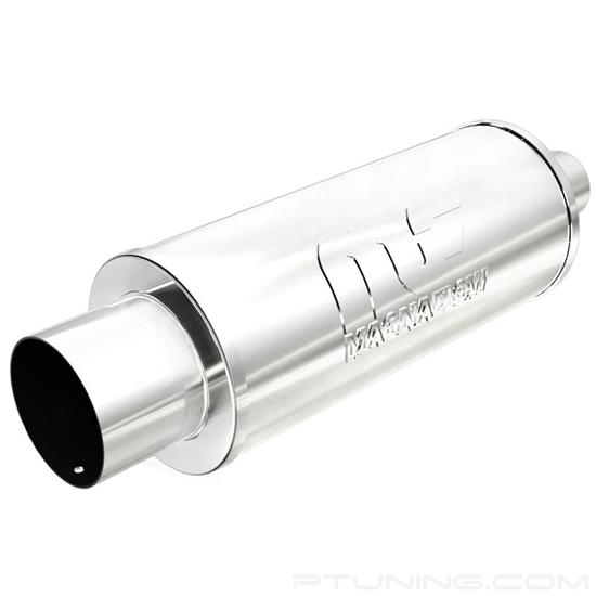 Picture of Street Series Stainless Steel Round Polished Exhaust Muffler with Single-Wall Straight Cut Tip (2.25" Center ID, 3" Center OD, 14" Length)