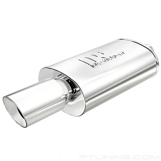 Picture of Competition Core Stainless Steel Oval Polished Exhaust Muffler with Double-Wall Angle Cut Tip (2.25" Center ID, 4" Center OD, 14" Length)