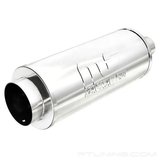 Picture of Street Series Stainless Steel Round Polished Exhaust Muffler with Single-Wall Straight Cut Tip (2.25" Center ID, 4" Center OD, 14" Length)