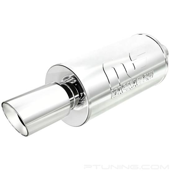 Picture of Street Series Stainless Steel Round Polished Exhaust Muffler with Double-Wall Angle Cut Tip (2.25" Center ID, 4" Center OD, 14" Length)