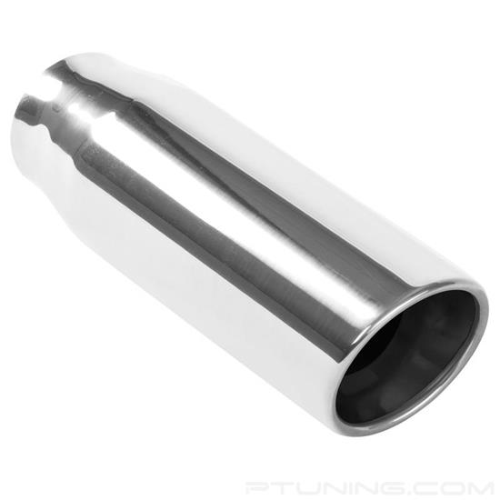 Picture of American Muscle Stainless Steel Round 15 Degree Rolled Edge Angle Cut Weld-On Double-Wall Polished Exhaust Tip (2.5" Inlet, 3.5" Outlet, 10" Length)