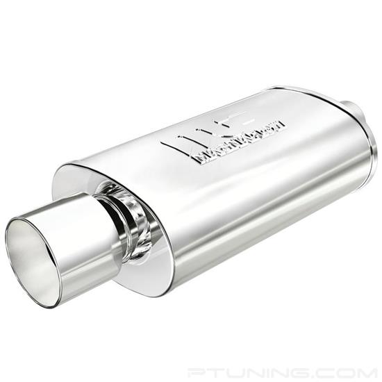 Picture of Street Series Stainless Steel Oval Polished Exhaust Muffler with Double-Wall Straight Cut Tip (2.25" Center ID, 4" Center OD, 14" Length)