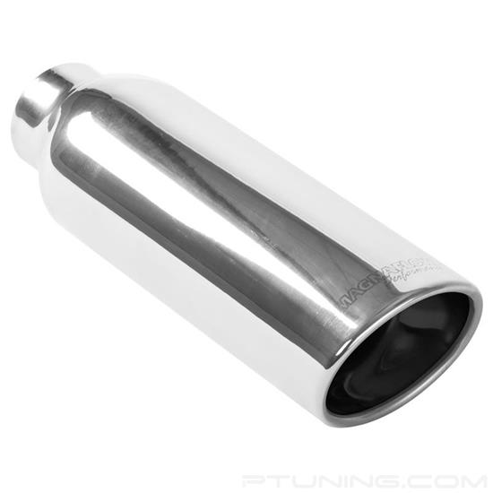 Picture of American Muscle Stainless Steel Oval Resonated Rolled Edge Angle Cut Weld-On Double-Wall Polished Exhaust Tip (2.25" Inlet, 12" Length)