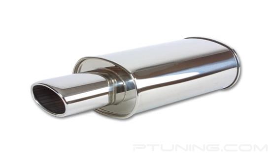 Picture of Streetpower Oval Exhaust Muffler with Oval Angle Cut Tip (2.5" Center Inlet, 4.5" x 3" Oval Tip, 23" Length, 304 SS, Polished)