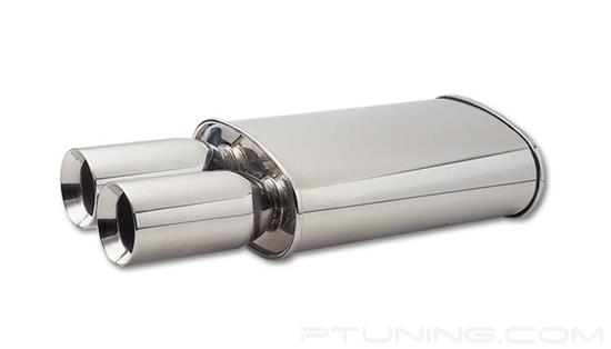 Picture of Streetpower Oval Exhaust Muffler with Dual Round Straight Cut Beveled Edge Tips (2.5" Center Inlet, 3.5" Dual Tips, 23" Length, 304 SS, Polished)