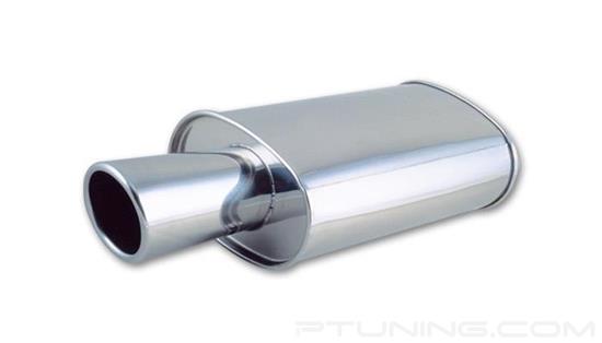 Picture of Streetpower Oval Exhaust Muffler with Round Angle Cut Tip (2.5" Center Inlet, 4" Tip, 23" Length, 304 SS, Polished)