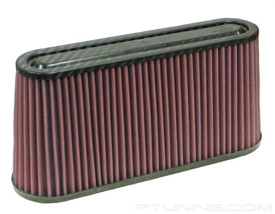 Picture of Oval Tapered Red Air Filter (6.125" FIL x 2" FIW x 12" BOL x 3.5" BOW x 11" TOL x 2.5" TOW x 5.75" H)