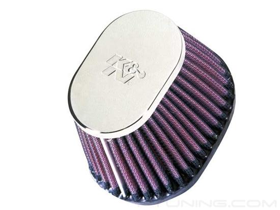 Picture of Oval Tapered Red Air Filter (2.125" F x 4" BOL x 3" BOW x 3" TOL x 2" TOW x 2.75" H)