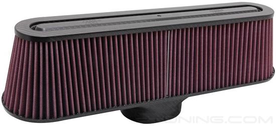 Picture of Oval Tapered Red Air Filter (4.188" FIL x 3.313" FIW x 18.75" BOL x 5" BOW x 16.75" TOL x 3" TOW x 4.813" H)