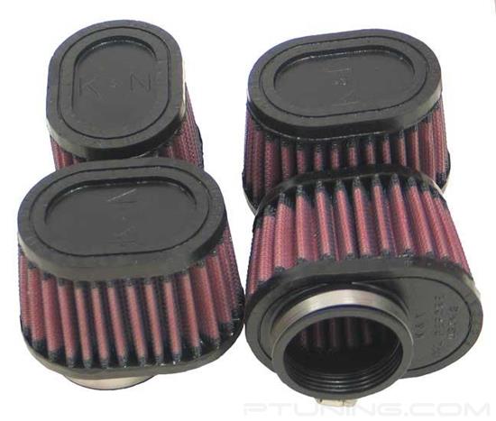 Picture of Oval Tapered Red Air Filter (2" F x 4" BOL x 3" BOW x 3.5" TOL x 2.5" TOW x 2.75" H)