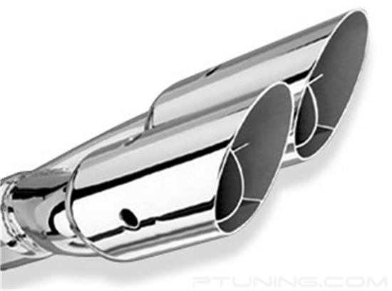 Picture of Stainless Steel Round Intercooled Angle Cut Clamp-On Dual Polished Exhaust Tip (2.5" Inlet, 3" Outlet, 14" Length)