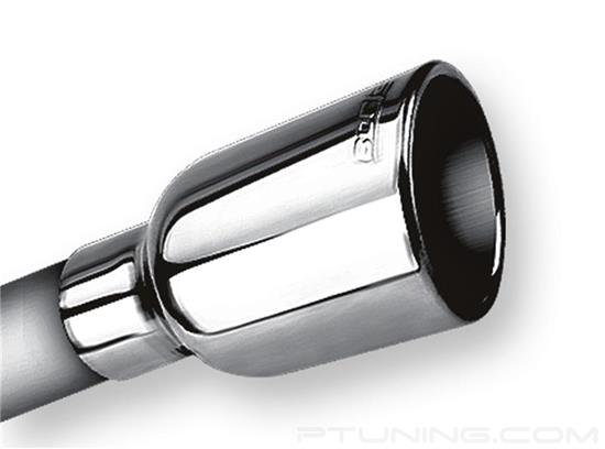 Picture of Stainless Steel Round Rolled Edge Angle Cut Weld-On Polished Exhaust Tip (2.25" Inlet, 3.19" Outlet, 5" Length)