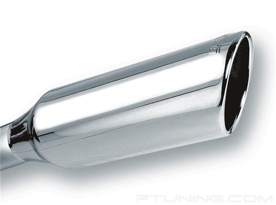 Picture of Stainless Steel Round Rolled Edge Angle Cut Weld-On Polished Exhaust Tip (2.25" Inlet, 4" Outlet, 12" Length)