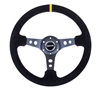 Picture of Deep Dish Reinforced Steering Wheel (350mm / 3" Deep) - Black Suede with Circle Cut Spokes, Single Yellow CM