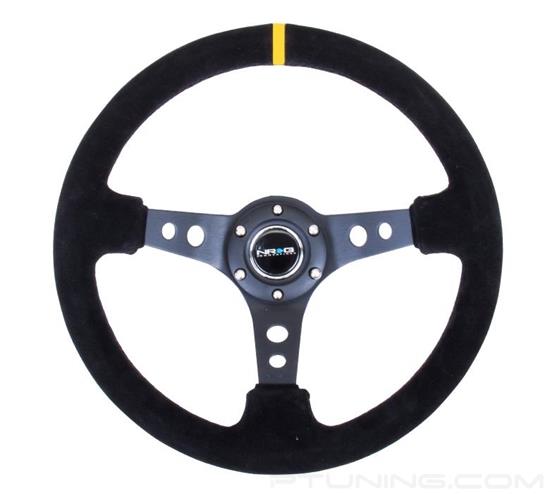 Picture of Deep Dish Reinforced Steering Wheel (350mm / 3" Deep) - Black Suede with Circle Cut Spokes, Single Yellow CM