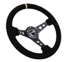 Picture of Deep Dish Reinforced Steering Wheel (350mm / 3" Deep) - Black Suede with Circle Cut Spokes, Single Yellow CM