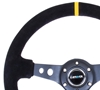 Picture of Deep Dish Reinforced Steering Wheel (350mm / 3" Deep) - Black Suede with Circle Cut Spokes, Single Yellow CM