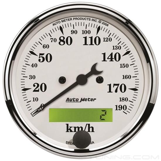 Picture of Old Tyme White Series 3-1/8" Speedometer Gauge, 0-190 KPH