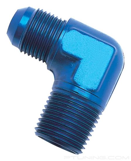 Picture of 12AN to 1/2" NPT 90 Degree Flare to Pipe Adapter - Blue