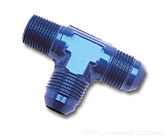 Picture of 6AN to 1/4" NPT Flare to Pipe Tee On-Run Fitting - Blue