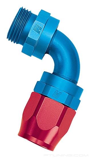 Picture of Full Flow 10AN 90 Degree to 12AN Male ORB Swivel Dry Sump Hose End- Red/Blue