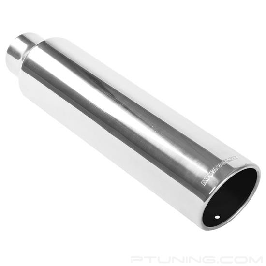Picture of Truck-SUV Stainless Steel Round 15 Degree Rolled Edge Angle Cut Weld-On Single-Wall Polished Exhaust Tip (2.25" Inlet, 3.5" Outlet, 18" Length)