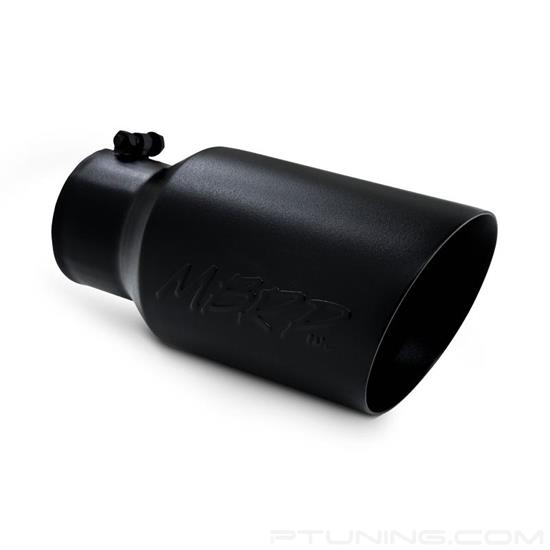 Picture of Stainless Steel Round Angle Cut Clamp-On Double-Wall Black Exhaust Tip (4" Inlet, 6" Outlet, 12" Length)