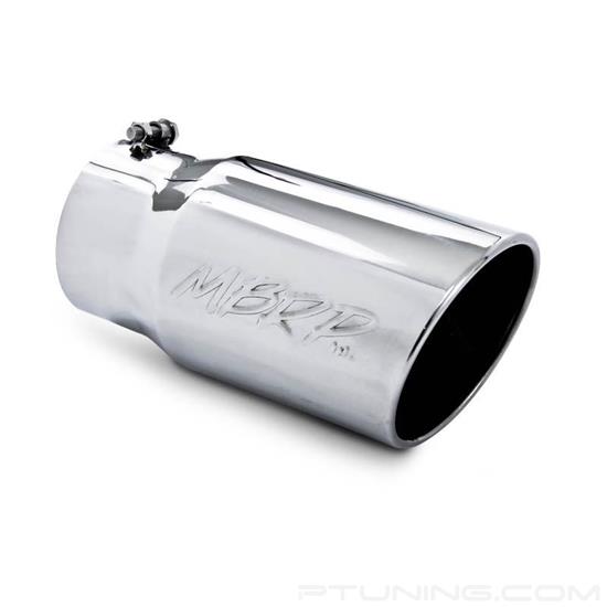 Picture of 304 SS Round Rolled Edge Angle Cut Clamp-On Mirror Polished Exhaust Tip (5" Inlet, 6" Outlet, 12" Length)