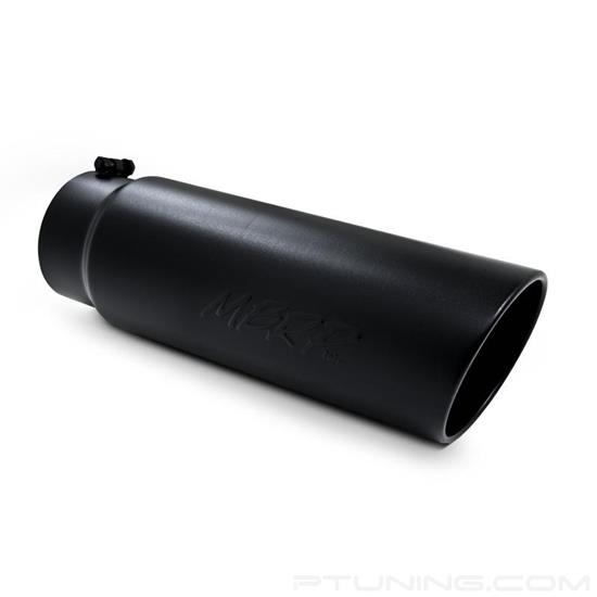 Picture of Stainless Steel Round Rolled Edge Angle Cut Clamp-On Black Exhaust Tip (5" Inlet, 6" Outlet, 18" Length)