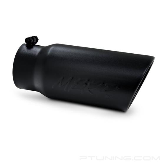 Picture of Stainless Steel Round Rolled Edge Angle Cut Clamp-On Black Exhaust Tip (4" Inlet, 5" Outlet, 12" Length)