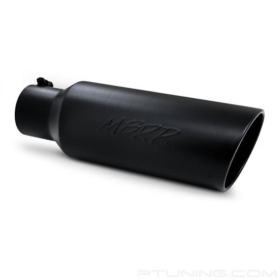 Picture of Stainless Steel Round Rolled Edge Angle Cut Clamp-On Black Exhaust Tip (4" Inlet, 6" Outlet, 18" Length)