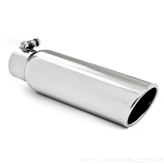 Picture of 304 SS Round Angle Cut Clamp-On Mirror Polished Exhaust Tip (2.5" Inlet, 3.5" Outlet, 12" Length)