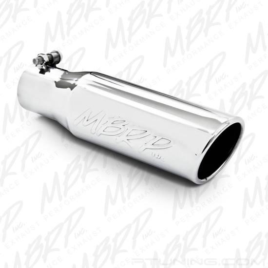 Picture of 304 SS Round Angle Cut Bolt-On Mirror Polished Exhaust Tip (2.5" Inlet, 3.5" Outlet, 10" Length)