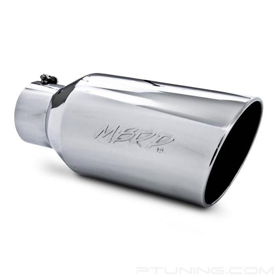 Picture of 304 SS Round Rolled Edge Angle Cut Clamp-On Polished Exhaust Tip (5" Inlet, 8" Outlet, 18" Length)