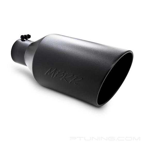 Picture of Stainless Steel Round Rolled Edge Angle Cut Clamp-On Black Exhaust Tip (4" Inlet, 8" Outlet, 18" Length)