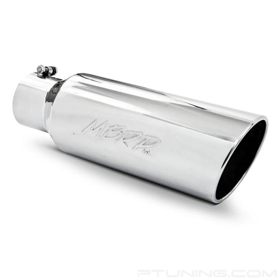 Picture of 304 SS Round Rolled Edge Angle Cut Clamp-On Polished Exhaust Tip (4" Inlet, 6" Outlet, 18" Length)