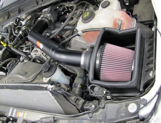 Picture of 77 Series High-Flow Performance Aluminum Wrinkle Black Cold Air Intake System with Red Filter