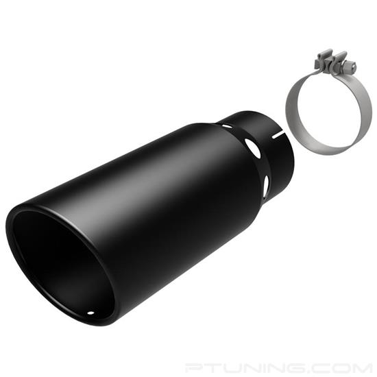 Picture of Black Series Stainless Steel Round Intercooled Rolled Edge Angle Cut Clamp-On Single-Wall Black Coated Exhaust Tip (4" Inlet, 5" Outlet, 13" Length)