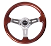 Picture of Classic Wood Grain Steering Wheel (330mm) - Wood Grain with Chrome 3-Spoke Center